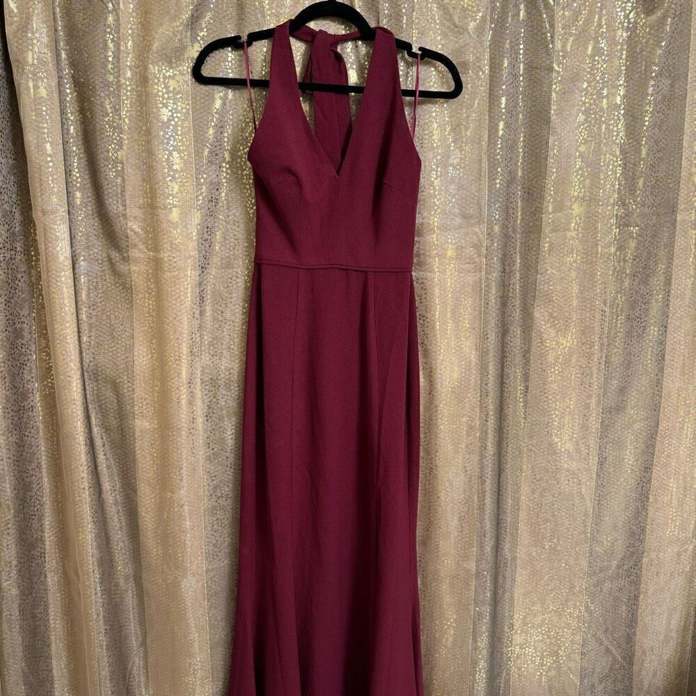 Dress The Population Shiloh Dark Magenta Halter Maxi Dress XS NWT